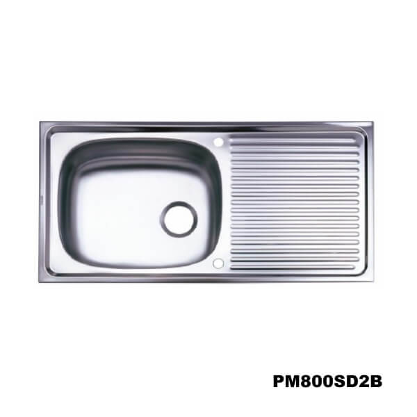 อ่างซิงค์1หลุม(เจาะ2รูก๊อก)สะดือB มีที่พักจาน PM800SD2B