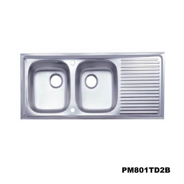 อ่างซิงค์2หลุม(เจาะ2รูก๊อก)สะดือB มีที่พักจาน PM801TD2B