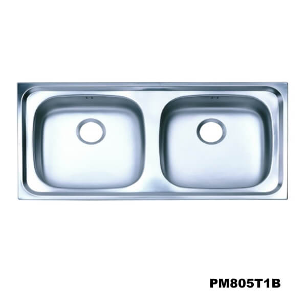 อ่างซิงค์2หลุม(เจาะ1รูก๊อก) สะดือB-PM805T1B