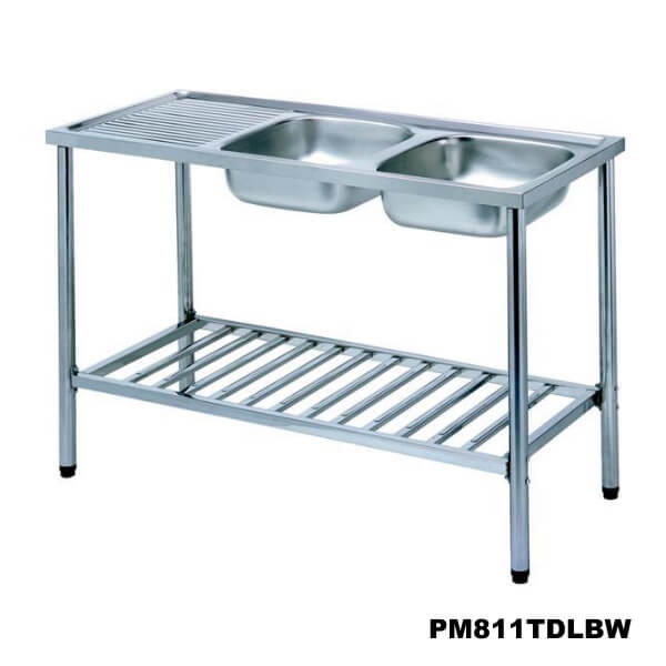 อ่างซิงค์2หลุม PREMA มีที่พักจาน+ขาตั้ง สะดือB PM811TDLBW