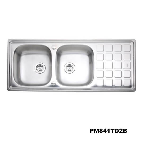 อ่างซิงค์2หลุม(เจาะ2รูก๊อก)สะดือB มีที่พักจาน PM841TD2B