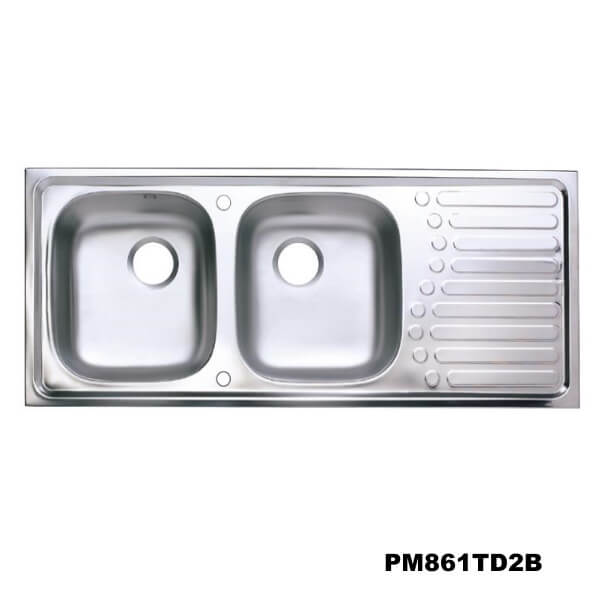 อ่างซิงค์2หลุม(เจาะ2รูก๊อก)สะดือB มีที่พักจาน PM861TD2B