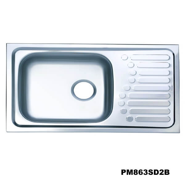 อ่างซิงค์1หลุม(เจาะ2รูก๊อก)สะดือB มีที่พักจาน PM863SD2B