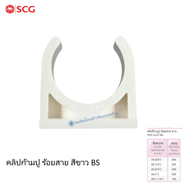 ข้อต่อคลิปก้ามปู PVC ตราช้าง ร้อยสายไฟ ขาว BS
