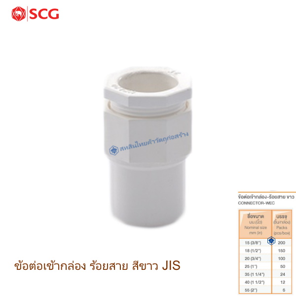 ข้อต่อเข้ากล่อง ตราช้าง ร้อยสายไฟ ขาว JIS