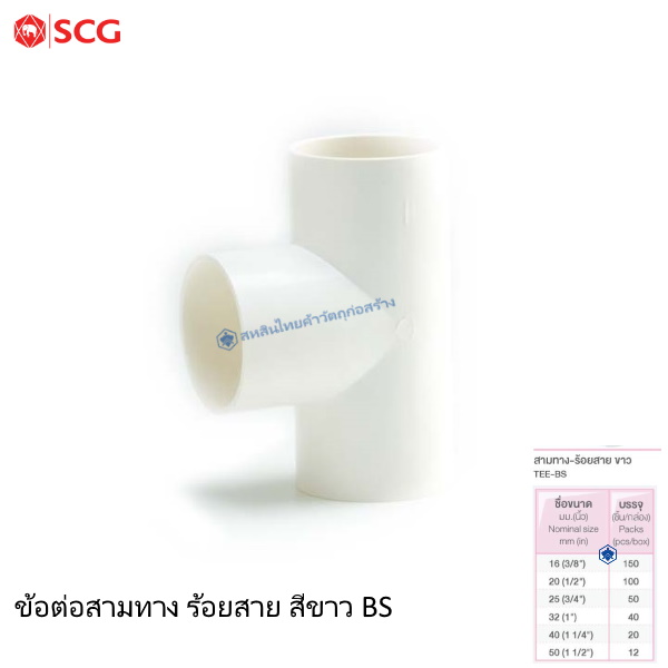 ข้อต่อสามทาง ตราช้าง PVC ร้อยสายไฟ ขาว BS