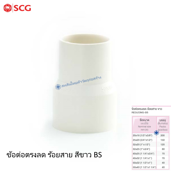 ข้อต่อตรงลด PVC ตราช้าง ร้อยสายไฟ ขาว (BS)