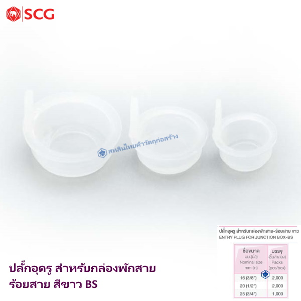 ข้อต่อปลั๊กอุดรู PVC ตราช้าง ร้อยสายไฟ ขาว (BS)