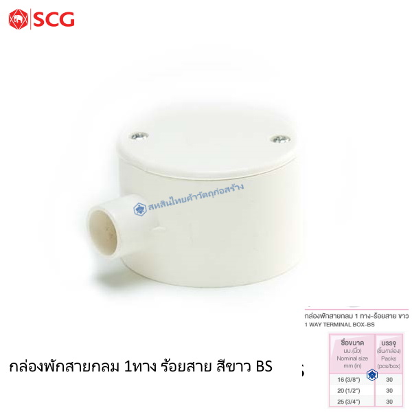 ข้อต่อกล่องพักสายกลม 1 ทาง PVC ตราช้าง ร้อยสายไฟ ขาว (BS)