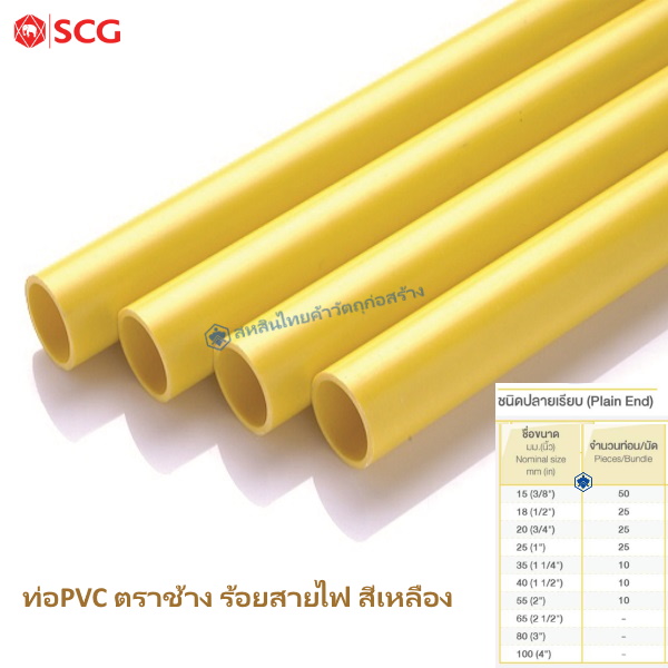 ท่อPVC ตราช้าง ร้อยสายไฟ สีเหลือง