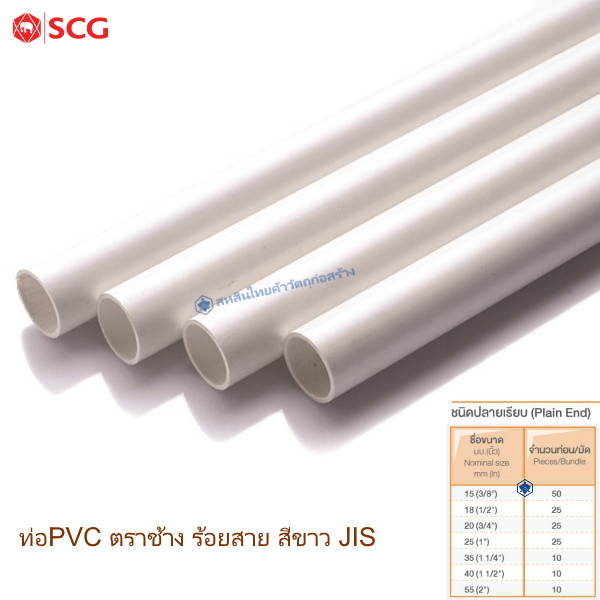 ท่อพีวีซี ตราช้าง ร้อยสายไฟ ขาว JIS 2.92m.