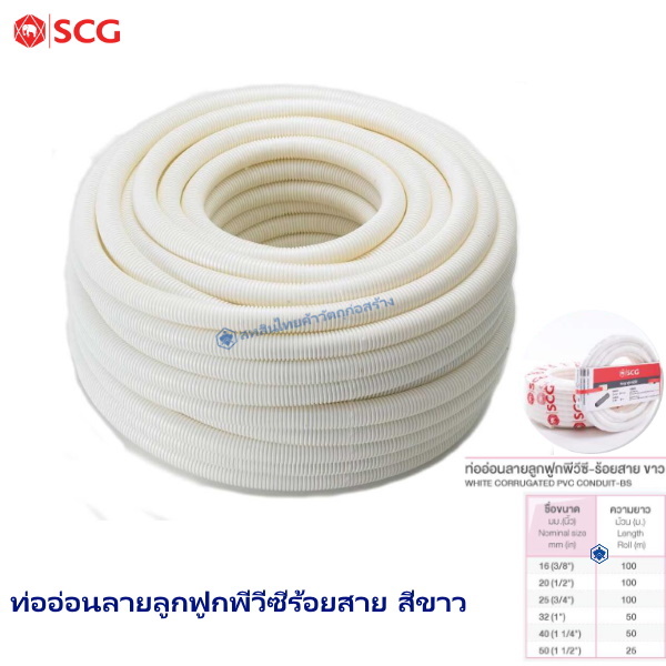 ท่ออ่อนลายลูกฟูกพีวีซีร้อยสาย ขาว BS