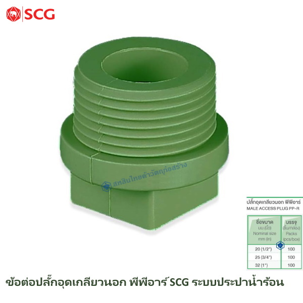 ปลั๊กอุดเกลียวนอก พีพีอาร์-น้ำร้อน