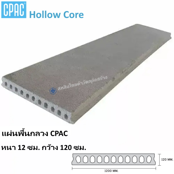 แผ่นพื้น Hollow Core หนา12ซม. กว้าง120ซม.