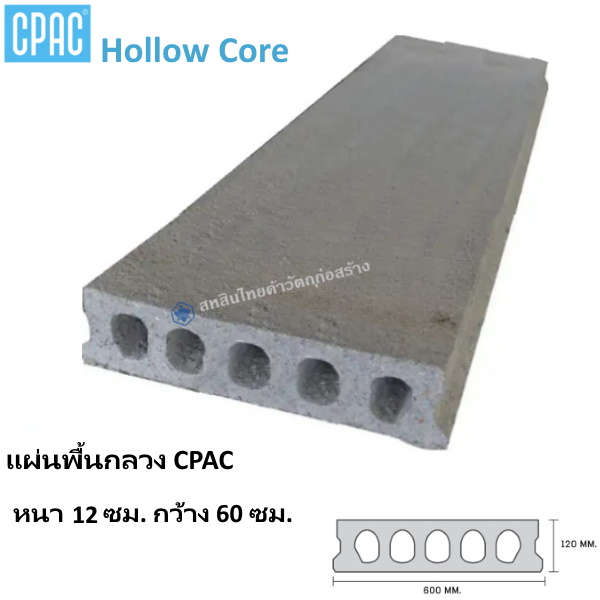 แผ่นพื้น Hollow Core หนา12ซม. กว้าง60ซม.